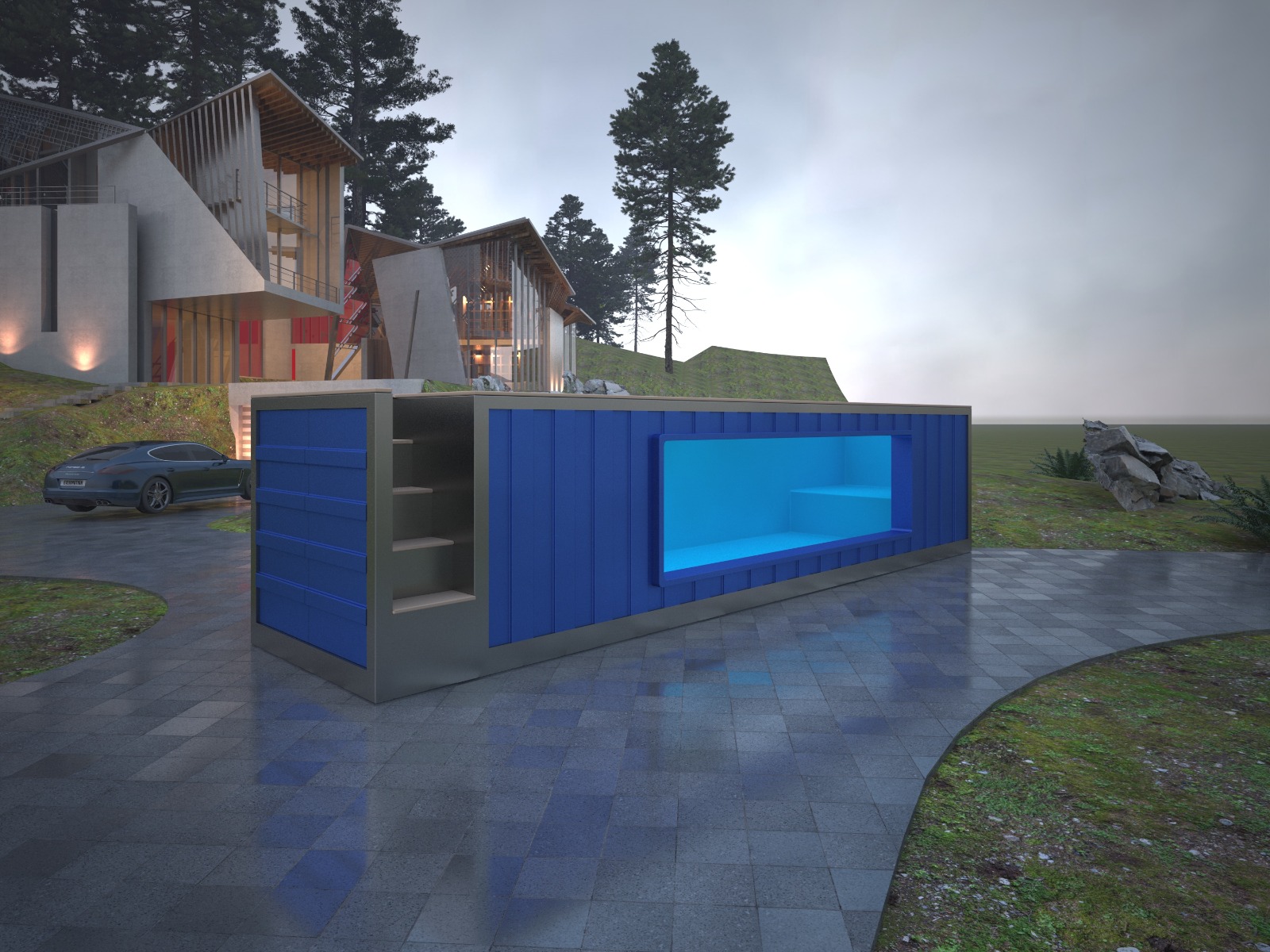 Swim Spa Container mit Fenster **inklusive Rollabdeckung**