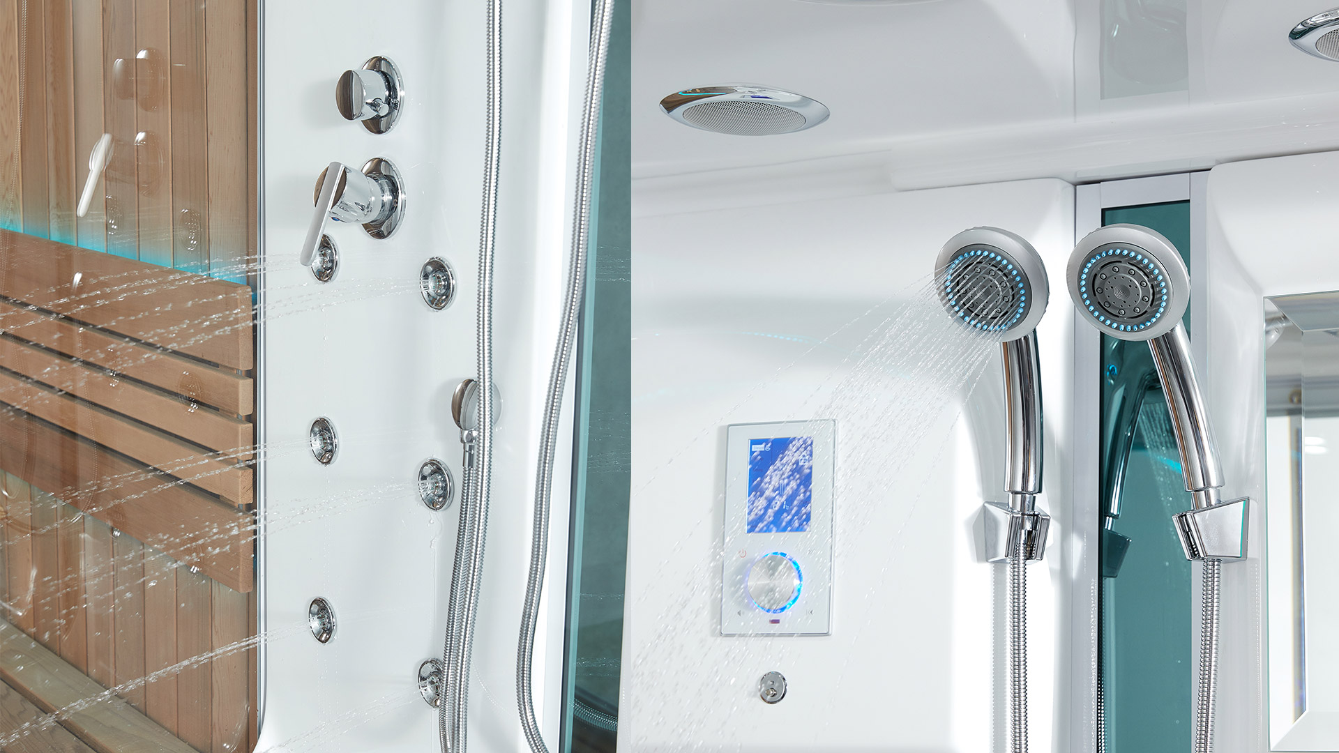 Innen Sauna weiss mit Dusche und Dampf **PLATIN VERSION**