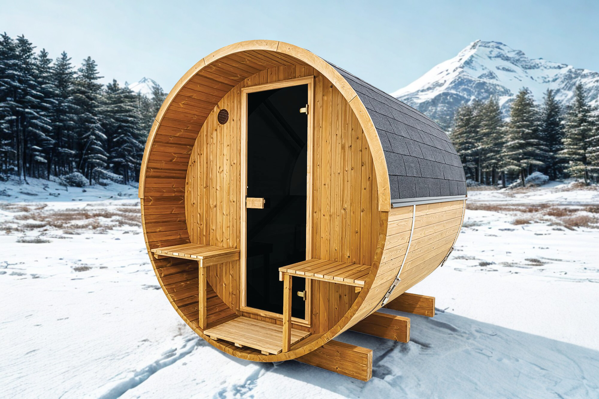 Aussensauna Fasssauna Thermoholz 210 **Halbglas**