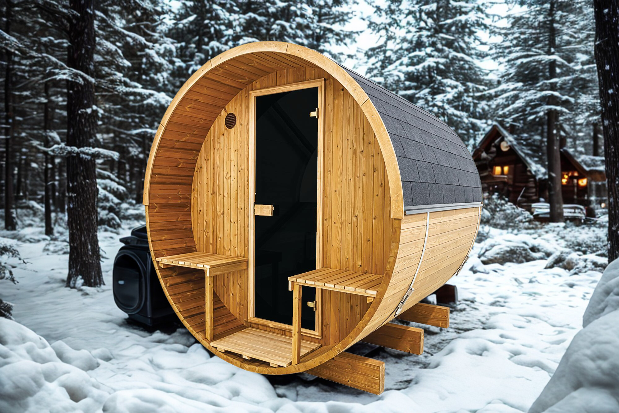 Aussensauna Fasssauna Thermoholz 250 **Halbglas**