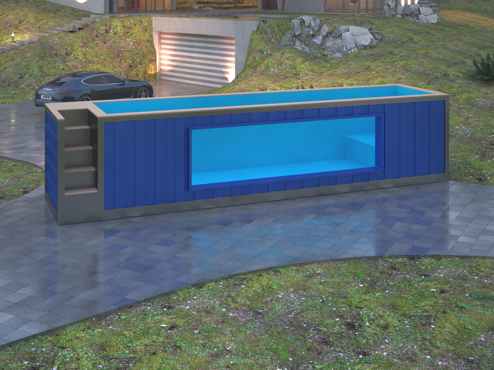 Swim Spa Container mit Fenster **inklusive Rollabdeckung**