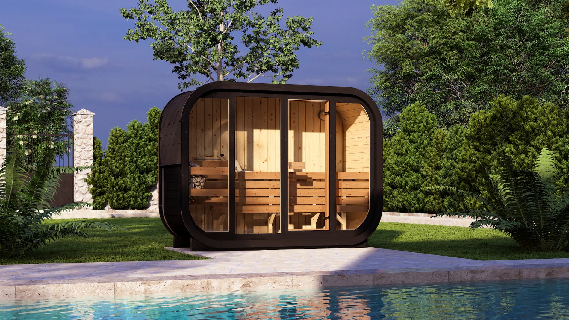 Outdoor Sauna Polaris H1 FULL BLACK Thermoholz – **Platin Version**