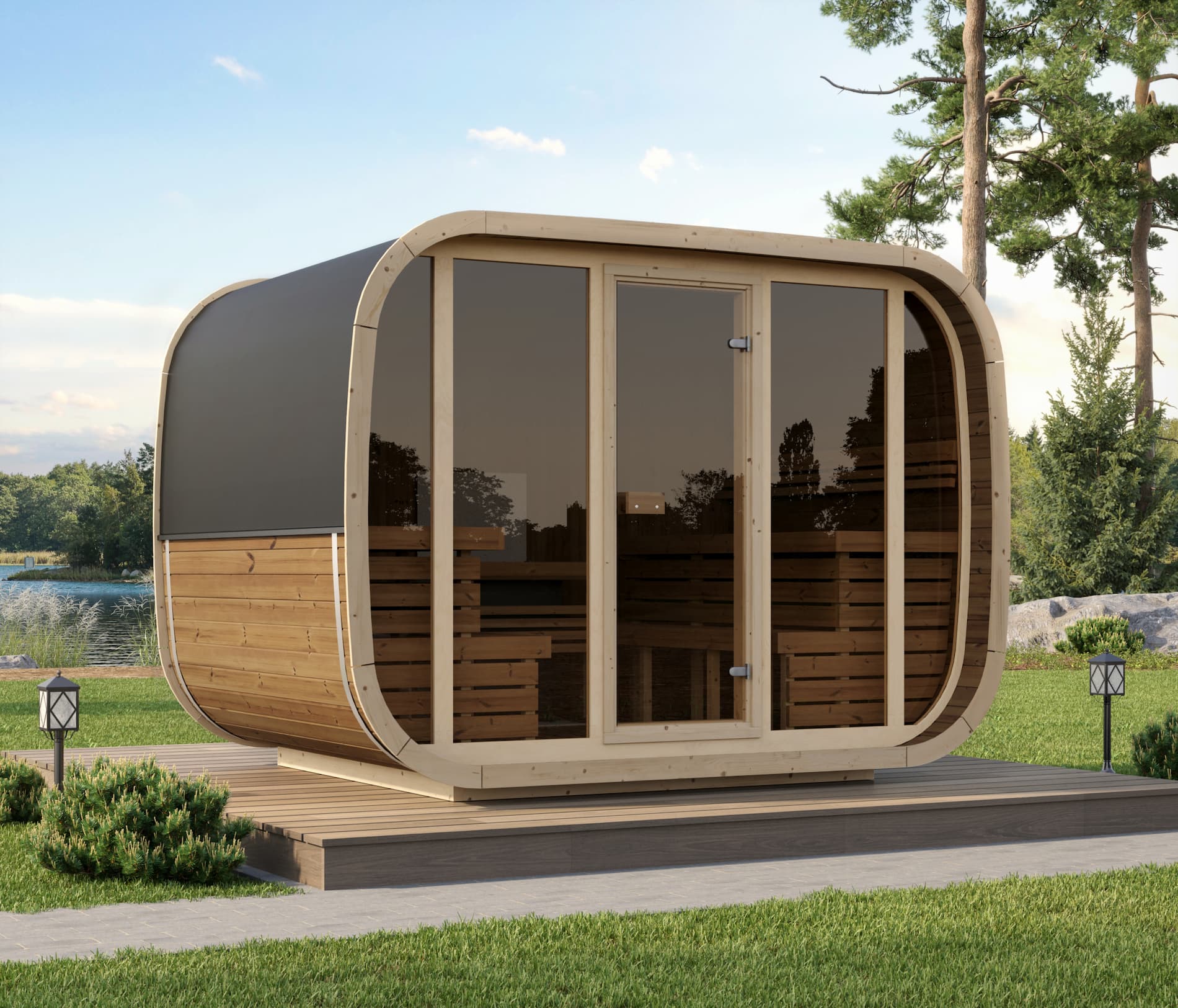 Outdoor Sauna Arctis XL Thermoholz – **Platin Version**