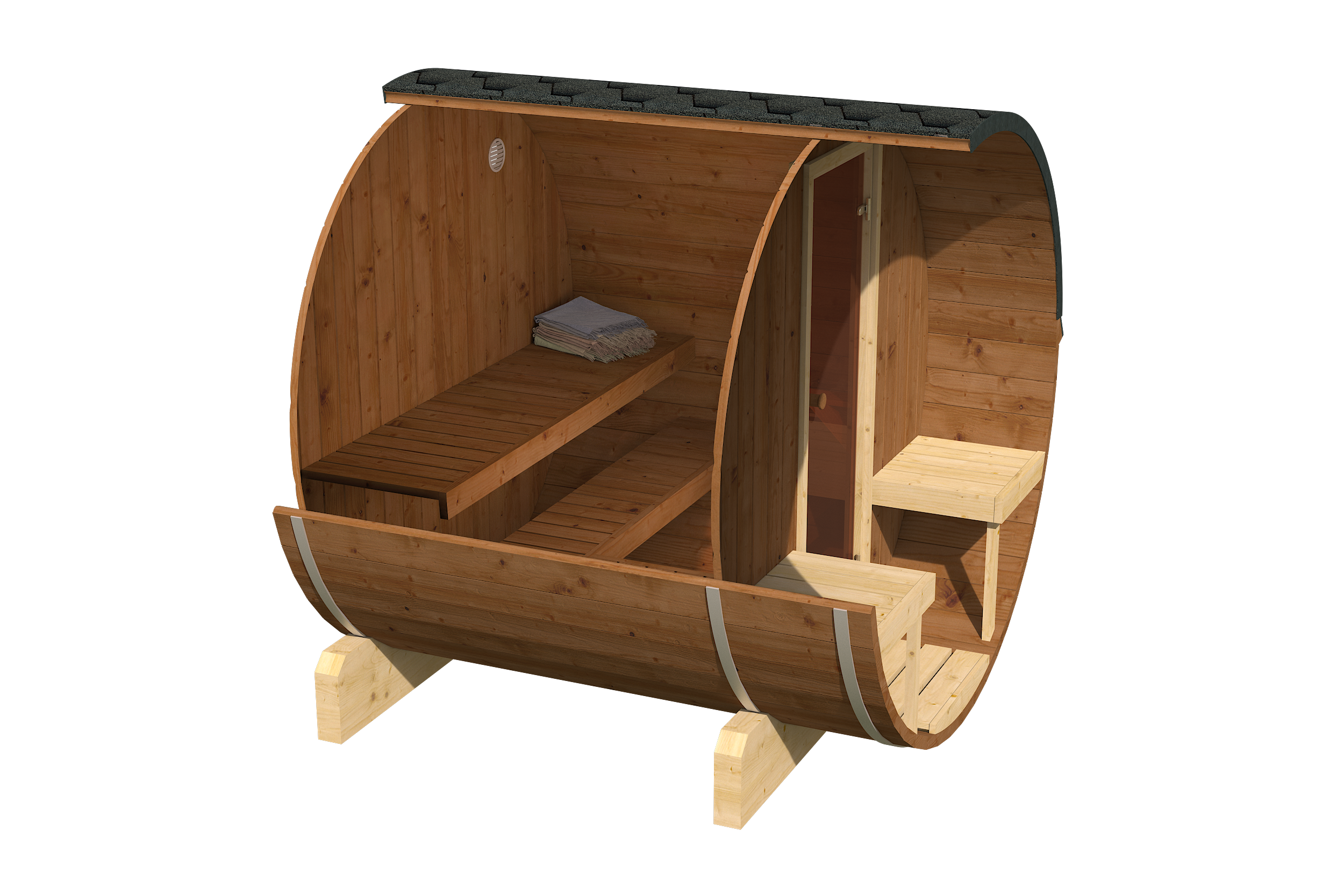 Outdoor Thermoholz Fasssauna Therra 200 – **Platin Version**