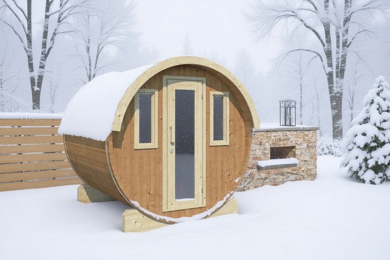 Outdoor Thermoholz Fasssauna Therra 235 – **Platin Version**