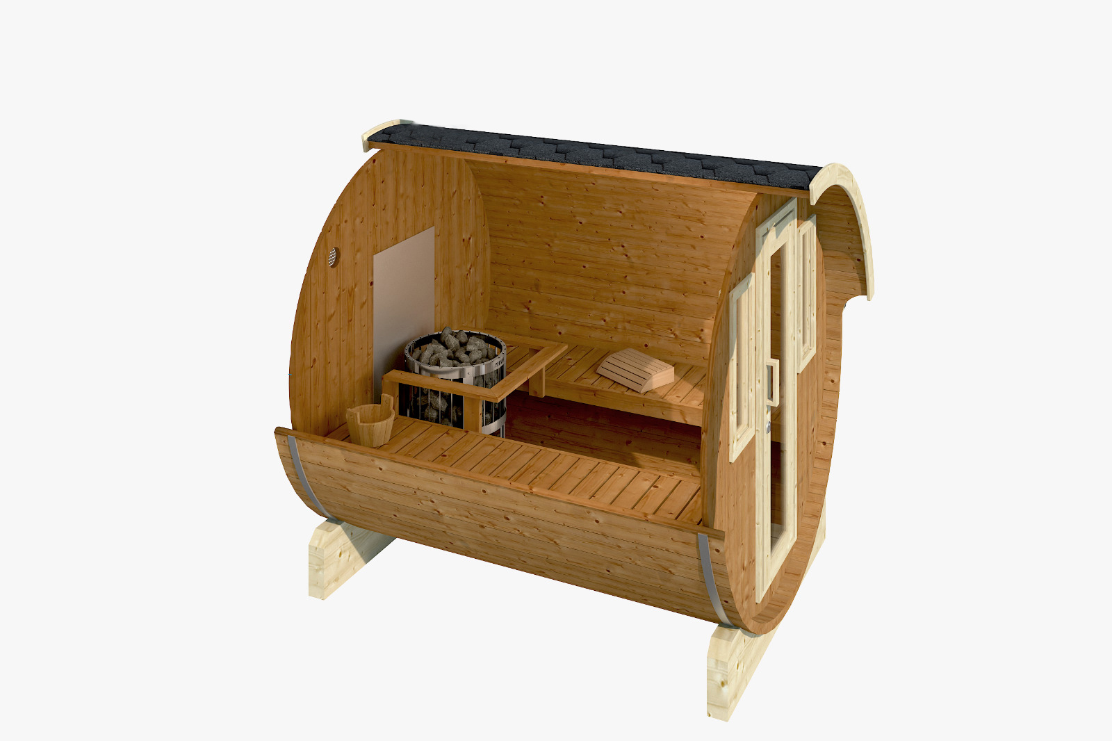 Outdoor Thermoholz Fasssauna Therra 235 – **Platin Version**