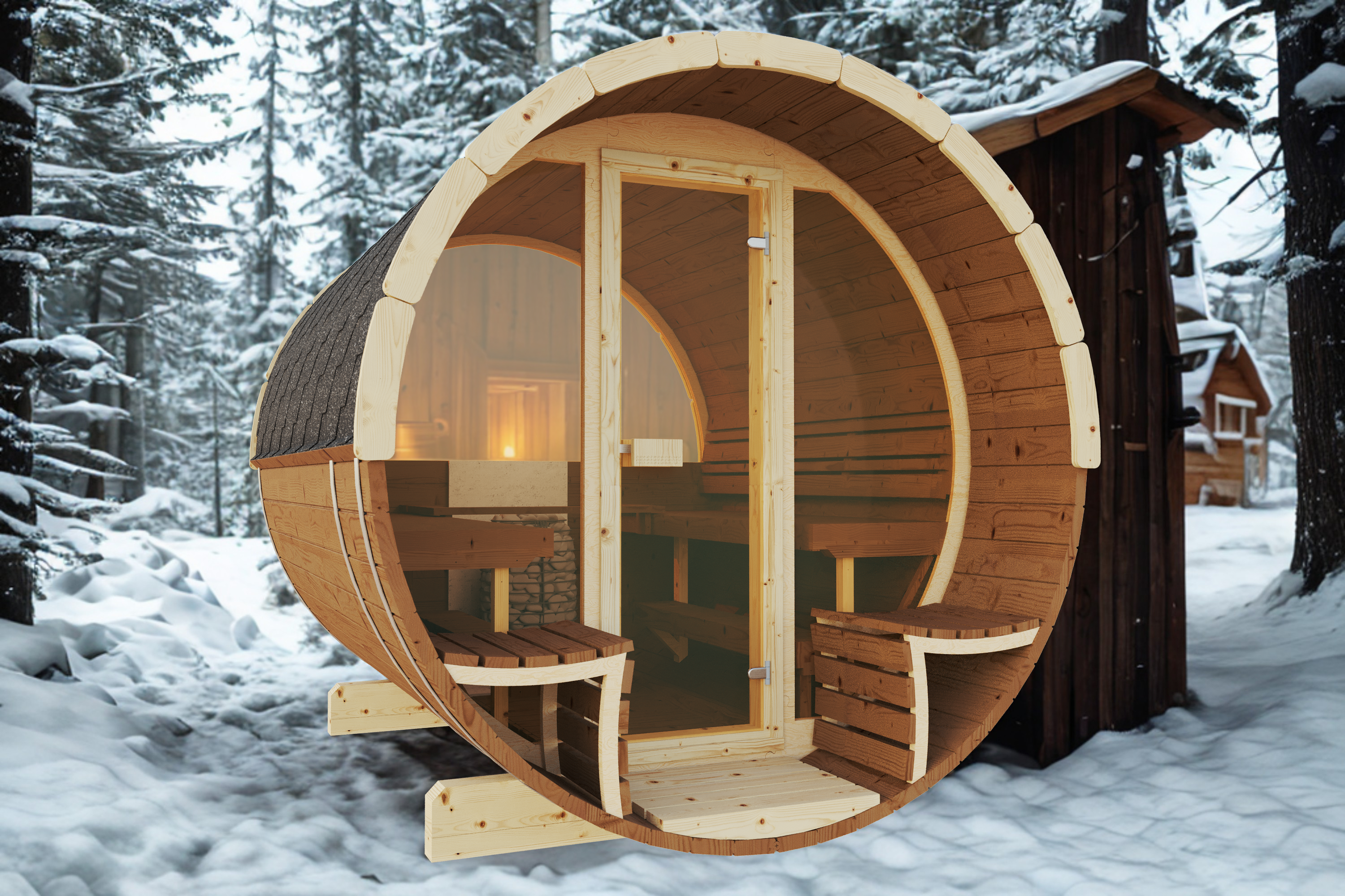 Outdoor Thermoholz Fasssauna Deluxe 280 – **Platin Version**