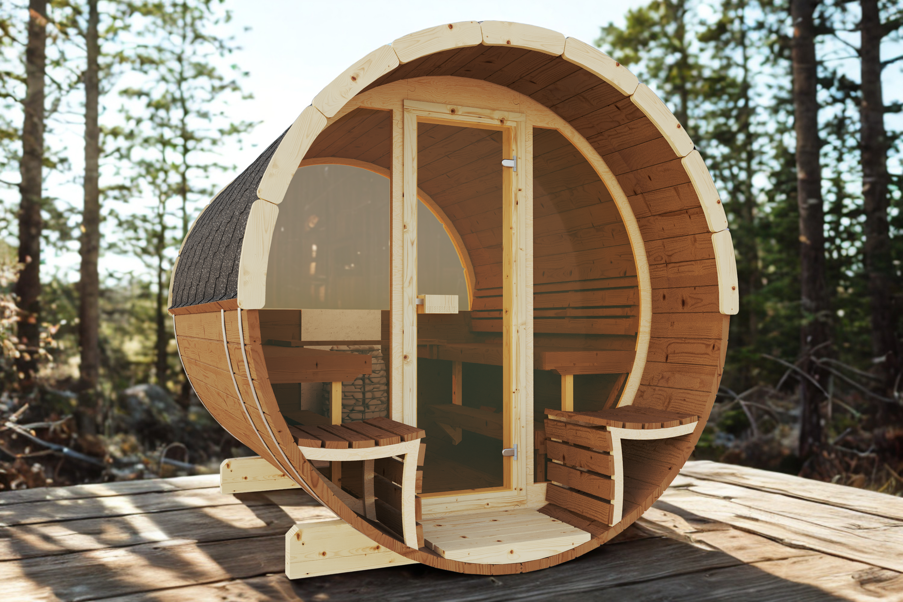 Outdoor Thermoholz Fasssauna Deluxe 280 – **Platin Version**