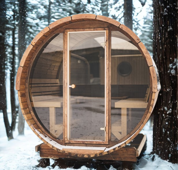 Outdoor Thermoholz Fasssauna Deluxe 230 – **Platin Version**