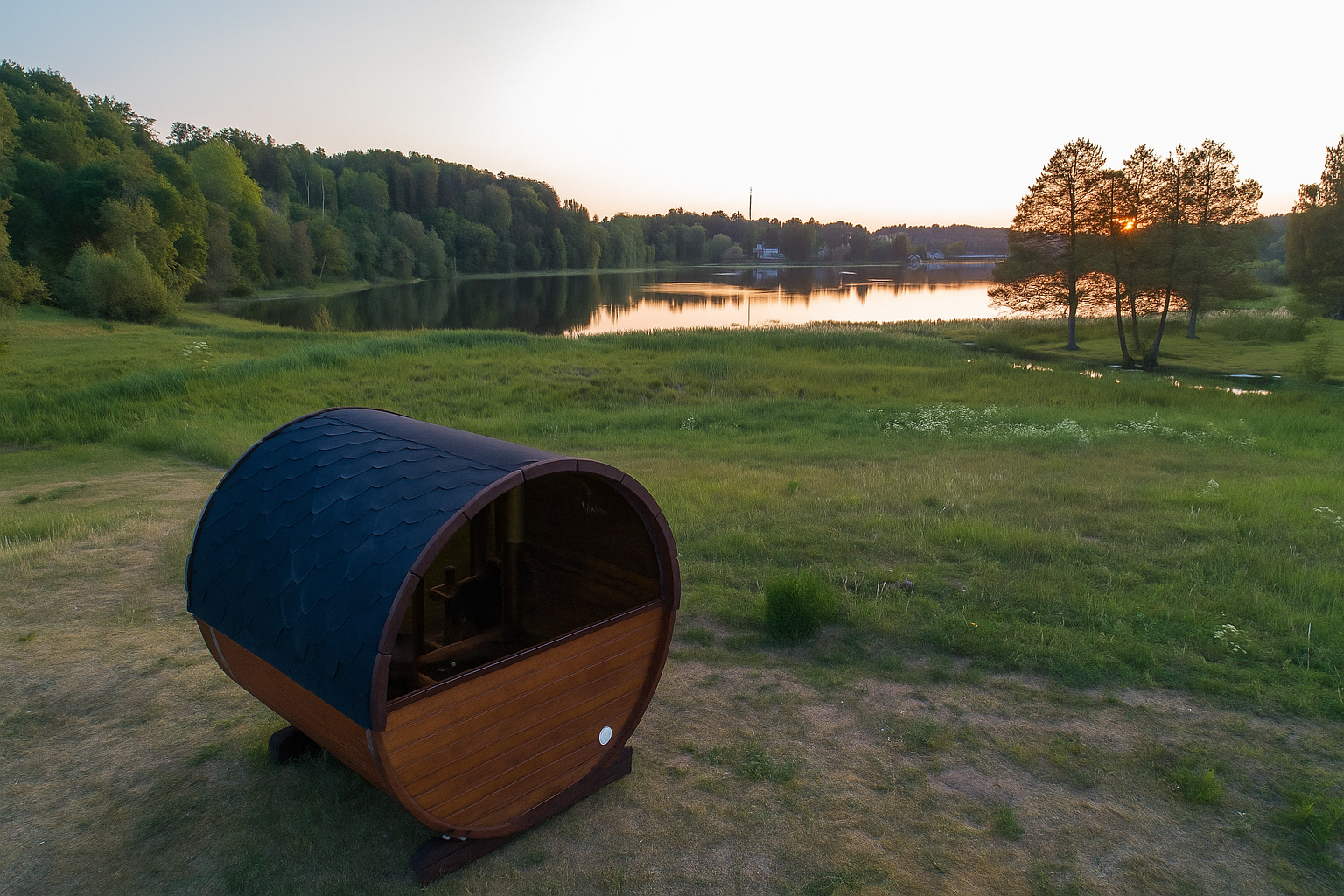 Outdoor Thermoholz Fasssauna Deluxe 230 – **Platin Version**