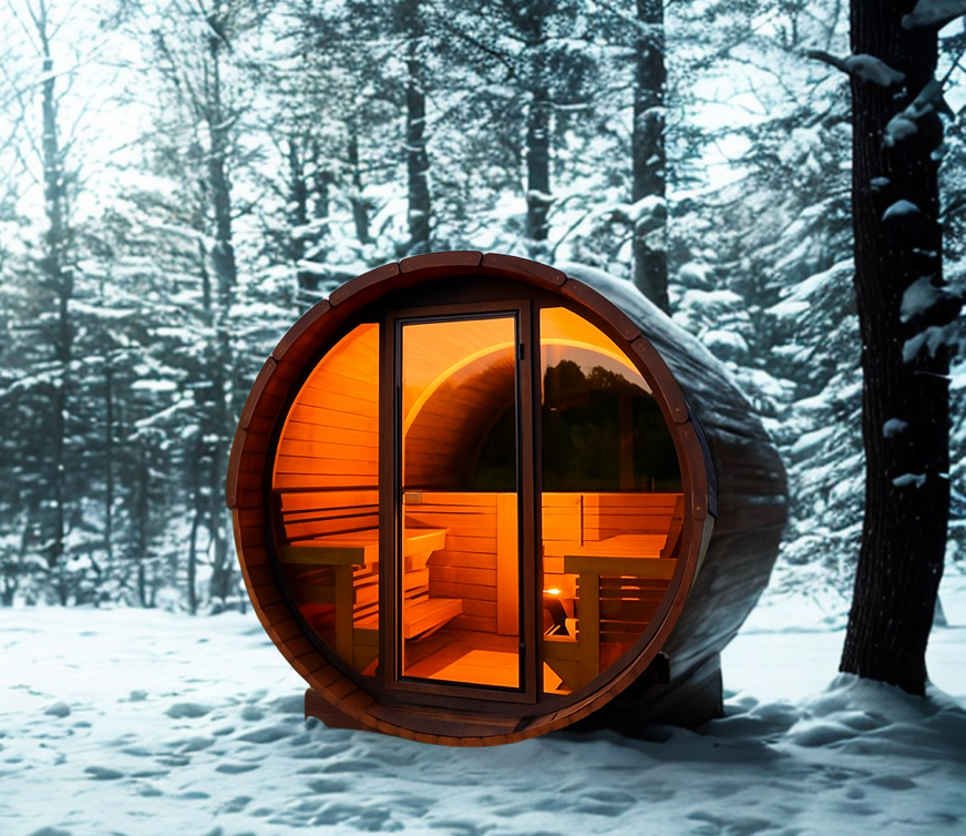 Outdoor Thermoholz Fasssauna Deluxe 230 – **Platin Version**