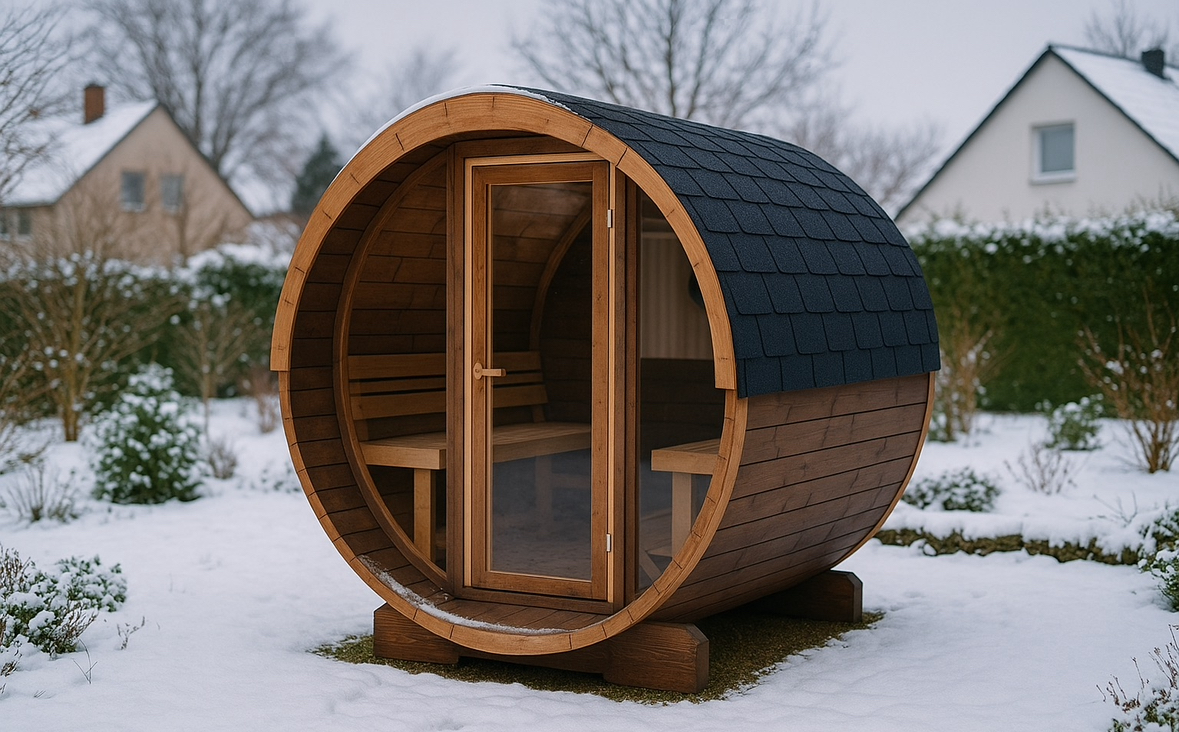 Outdoor Thermoholz Fasssauna Deluxe 230 – **Platin Version**