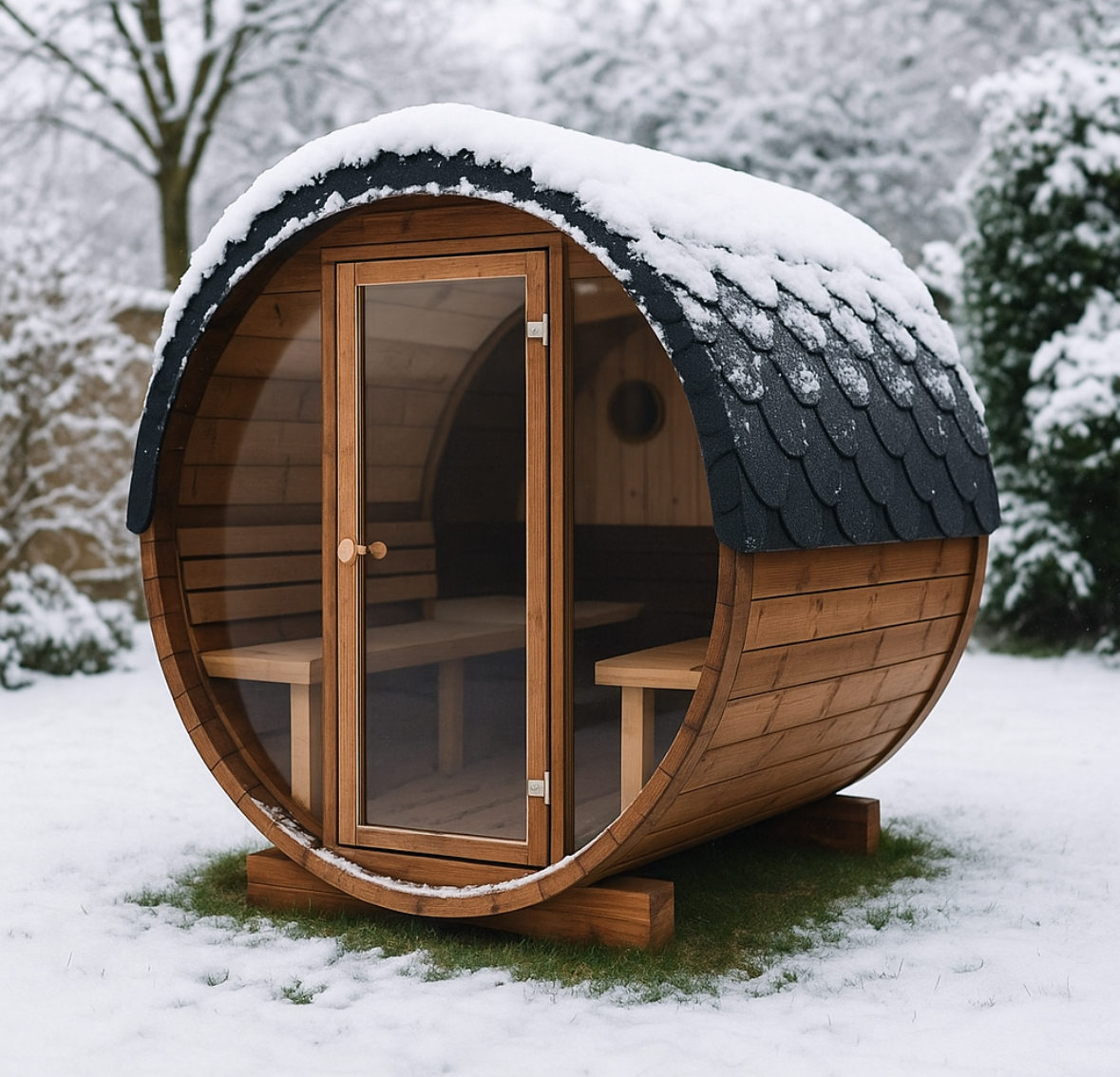 Outdoor Thermoholz Fasssauna Deluxe 230 – **Platin Version**