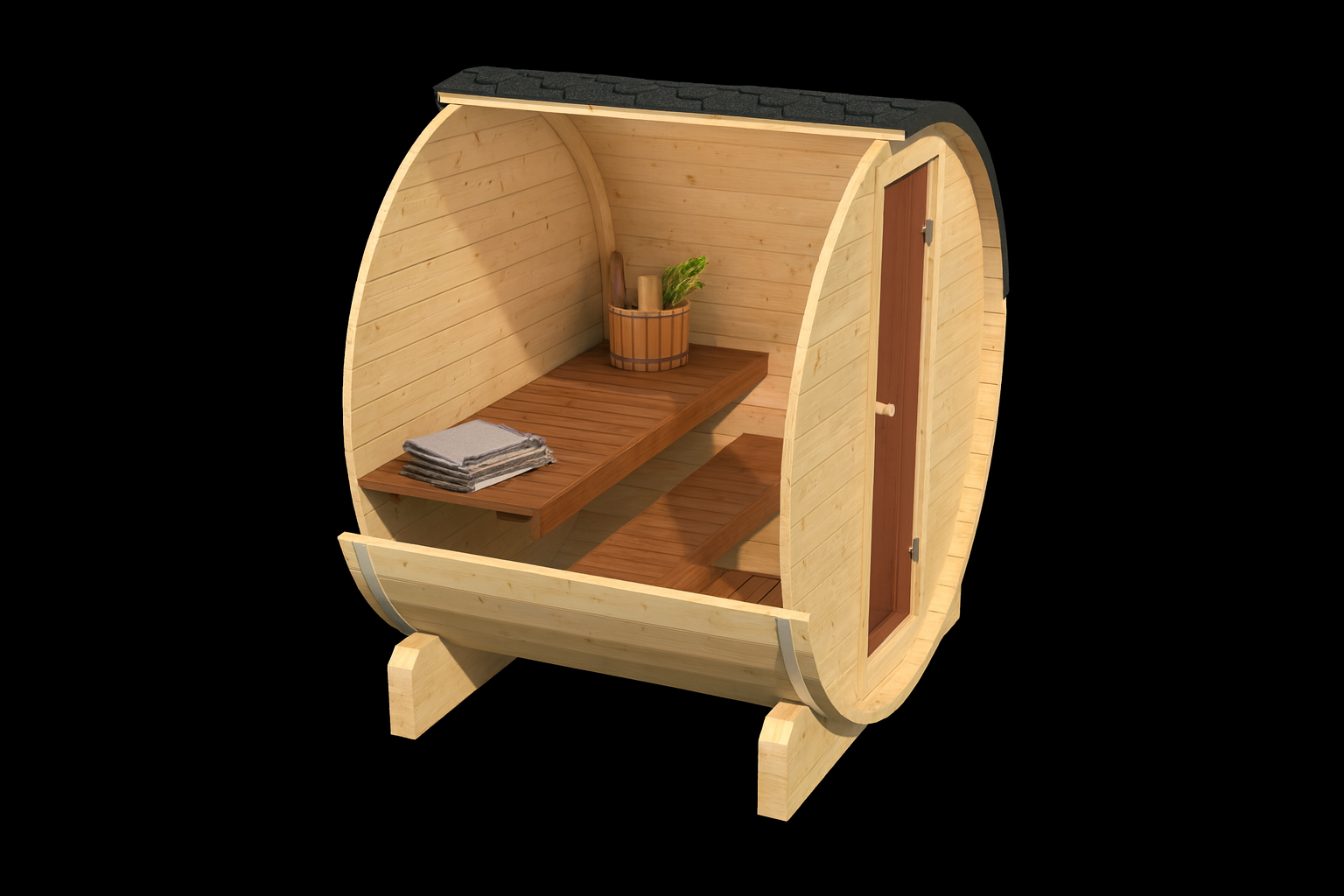 Outdoor Fichtenholz Fasssauna BalticRound 160 – **Platin Version**