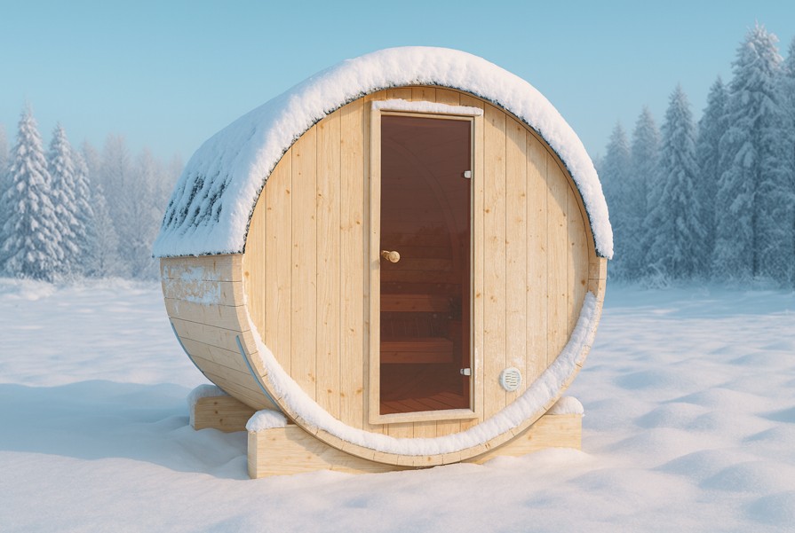 Outdoor Fichtenholz Fasssauna BalticRound 160 – **Platin Version**