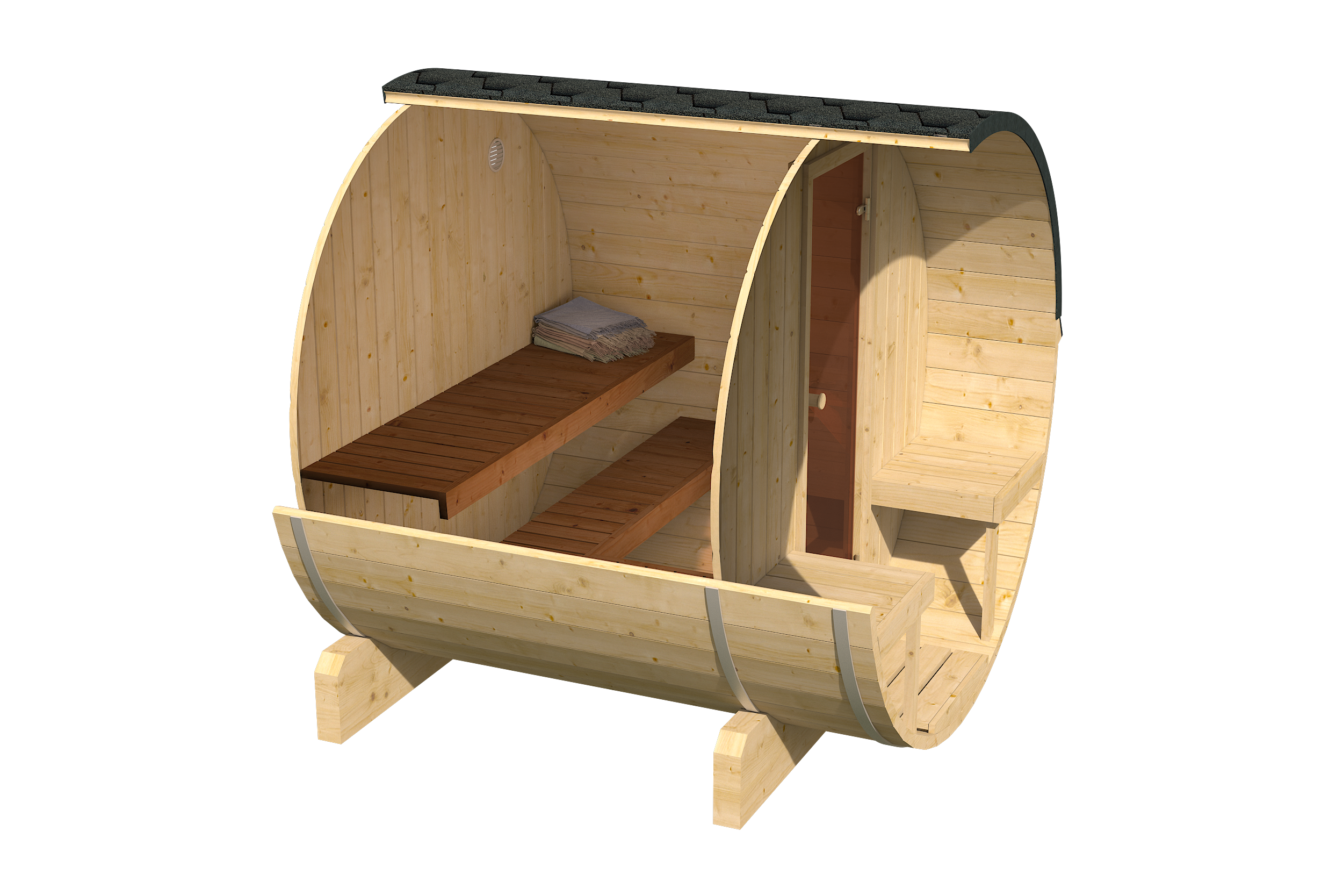 Outdoor Fichtenholz Fasssauna BalticRound 200 – **Platin Version**