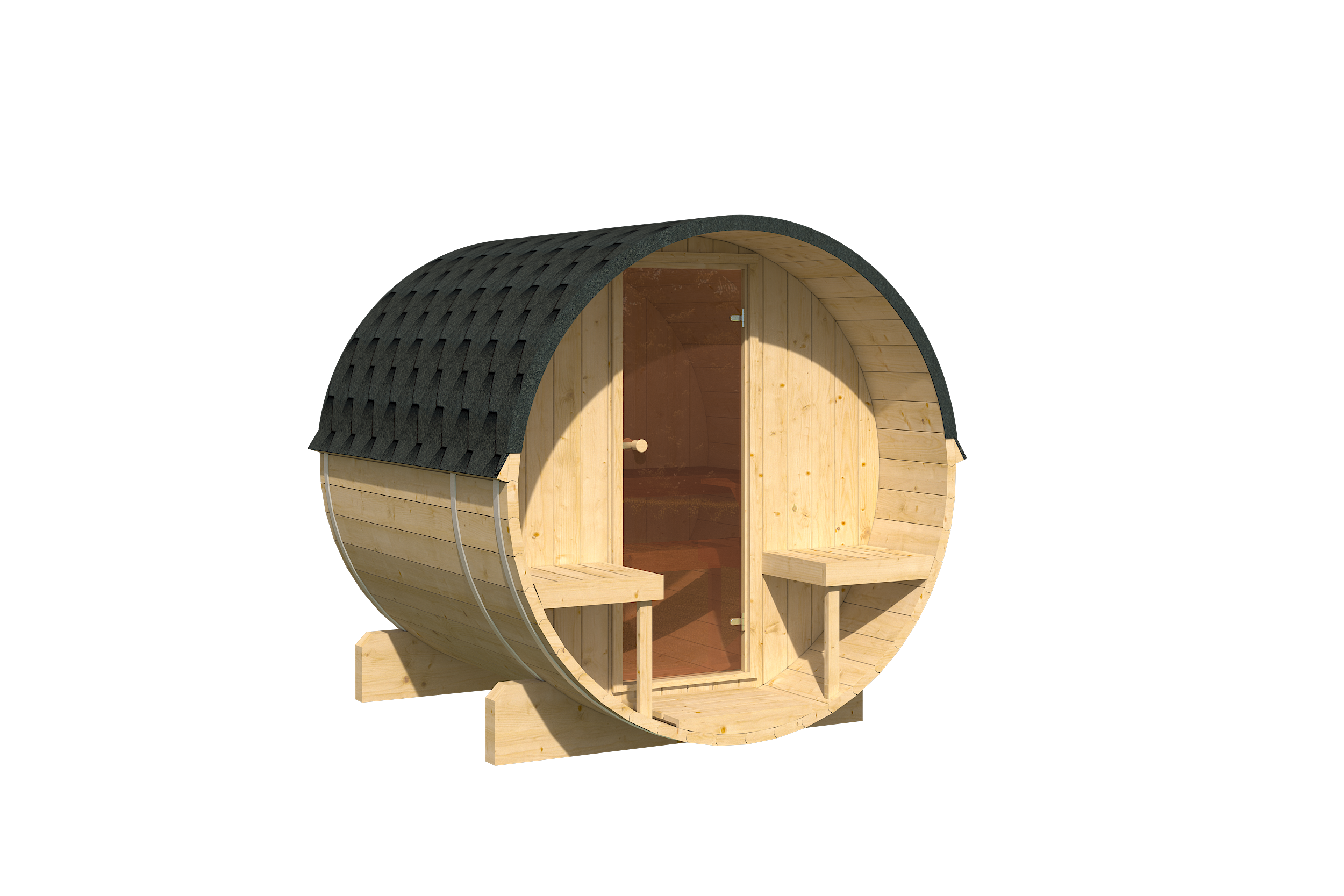 Outdoor Fichtenholz Fasssauna BalticRound 200 – **Platin Version**