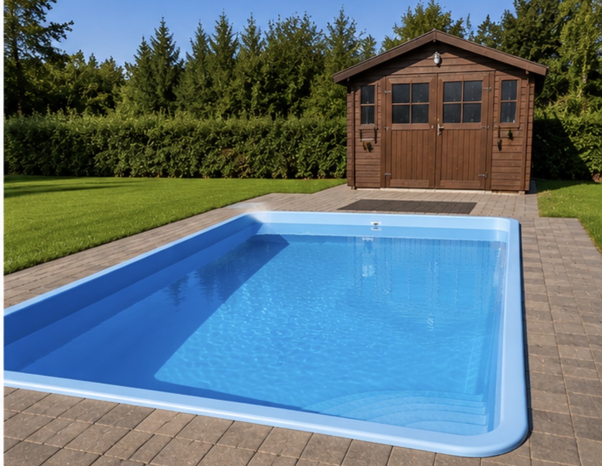 ARRIGATO® Ontario – GFK-Pool 6.20 × 3.25 m mit Wärmepumpe