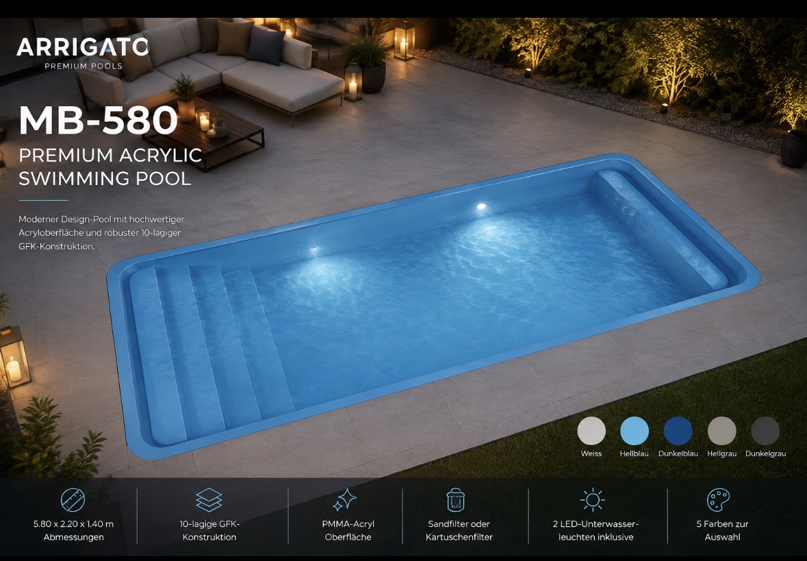 Arrigato MB-580 Swimming Pool | Premium Acrylpool für den Garten
