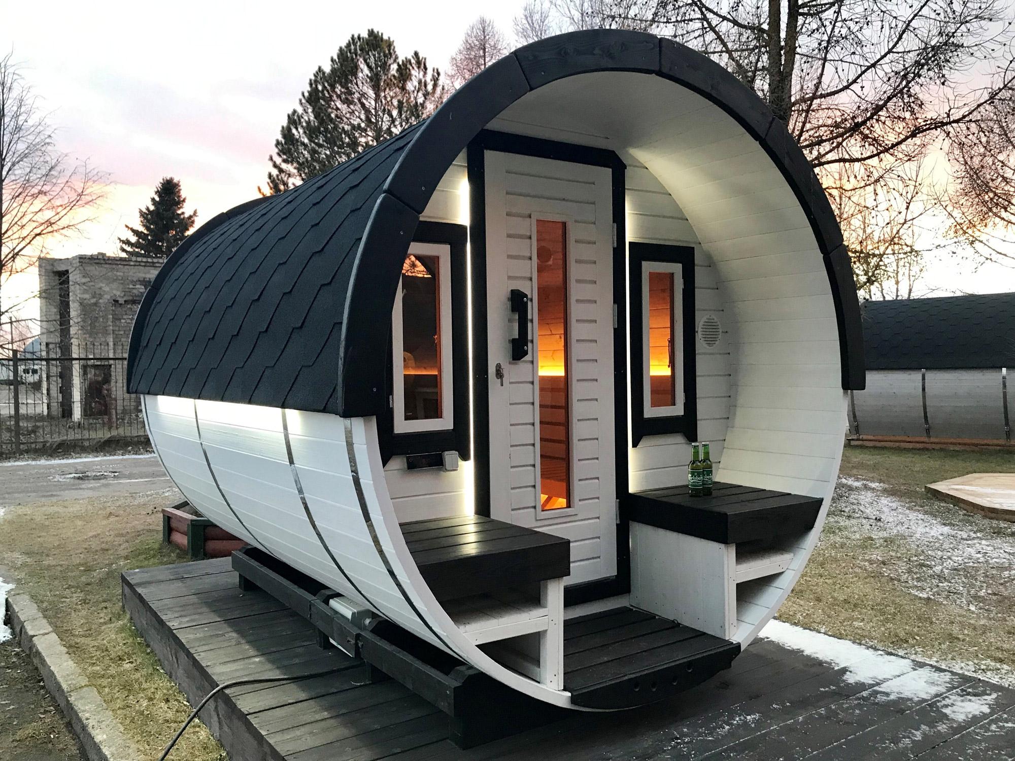 Fasssauna Oslo 3.1m, Ø 2.3m Luxus LED